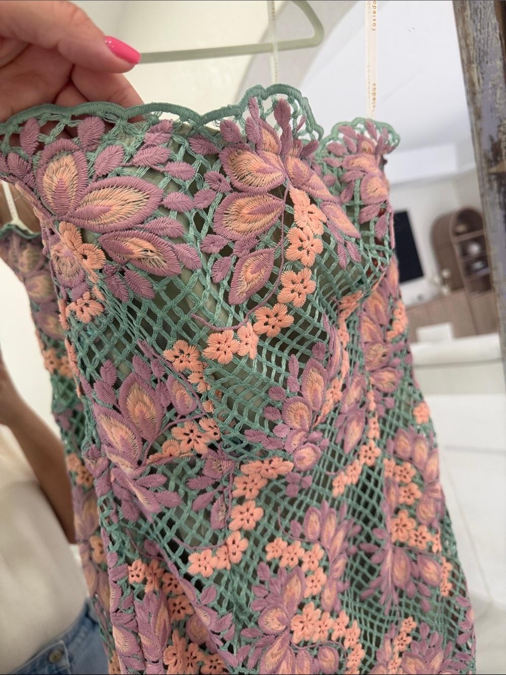 foxiedox Strapless Floral Lace Dress in Pink and Green - Picture 4 of 8